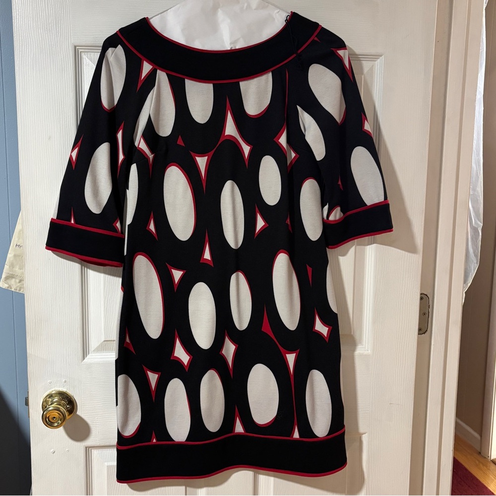 Vintage London Times Black Red White Dress with Circle Pattern 4